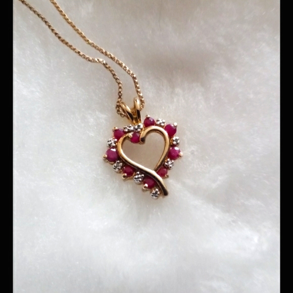 Genuine Ruby (Tested) Heart Pendant w/Chain - Picture 2 of 11